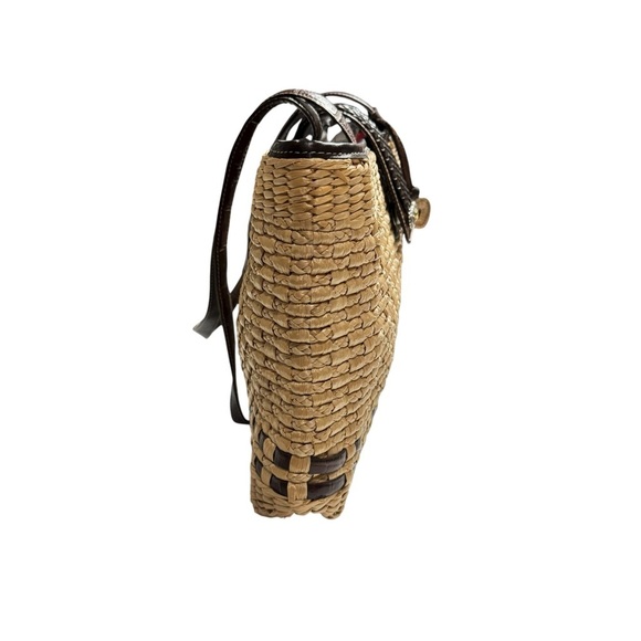 Brighton Straw Weave Snap Tote Leather Strap Handbag Summer Travel Cottage - Picture 7 of 14